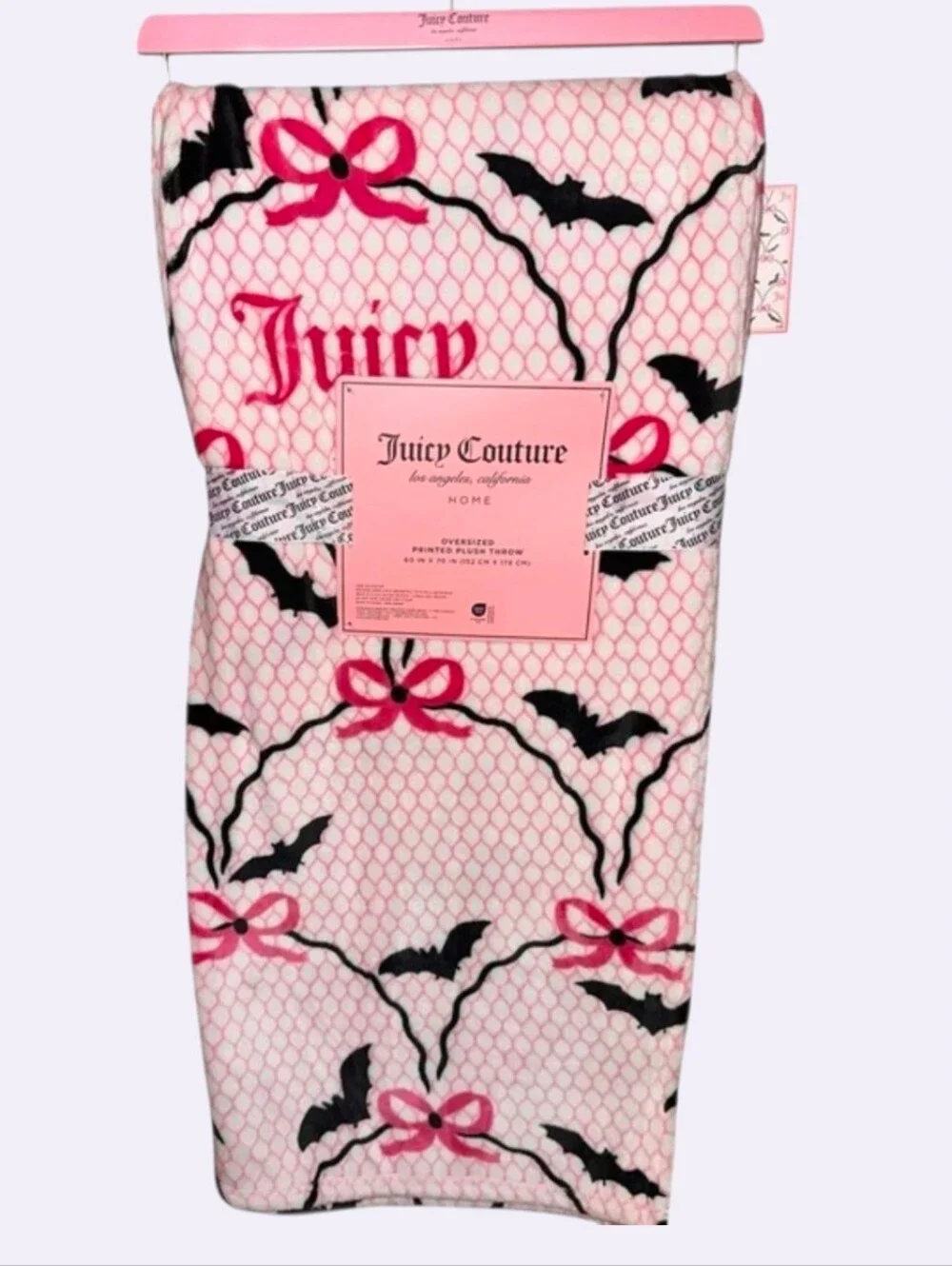 🎀▪️Juicy Couture▪️ Pink Bow & Black Bat Pattern  Halloween Throw Blanket
